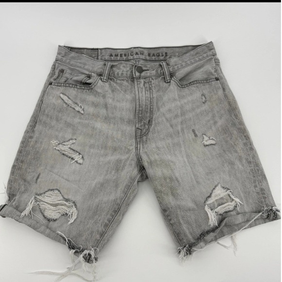 American Eagle Outfitters Other - American Eagle Mens Gray Distressed Denim Shorts Size 33 Ripped Frayed Cotton